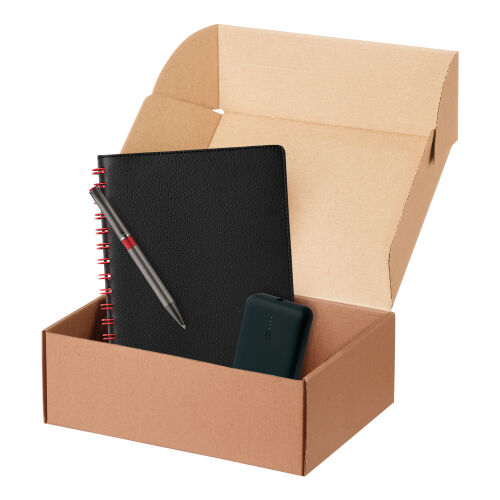 Подарочный набор Vista, черный/красный (ежедневник, ручка, аккум 1
