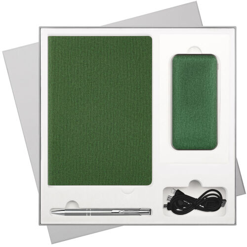 Подарочный набор Tweed, зеленый (ежедневник, ручка, аккумулятор) 1