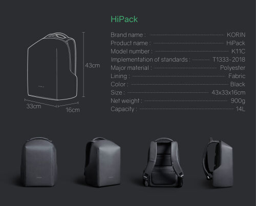 Рюкзак HiPack 43х33х16 см, черный 6