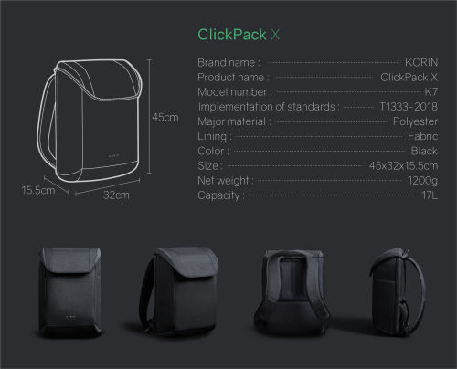 Рюкзак ClickPack X 45х32х15,5 см, с клапаном, черный 15