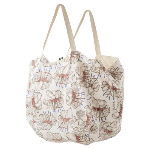 Пляжная сумка из хлопка молочного цвета с принтом Цветы из колле 1