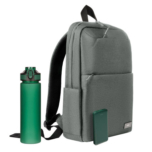 Подарочный набор Forst, серый/зеленый (бутылка, ЗУ, рюкзак) 1