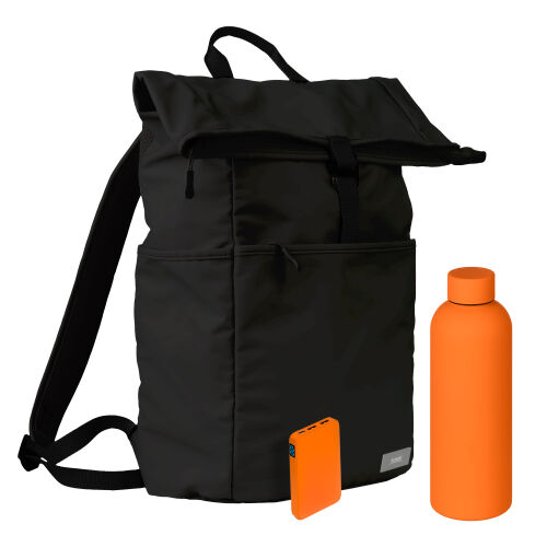Подарочный набор Boston, черный/оранжевый (термобутылка, ЗУ, рюк 1