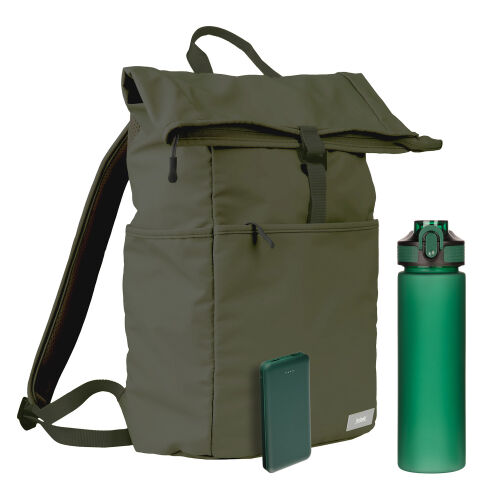 Подарочный набор Boston, зеленый (бутылка, ЗУ, рюкзак) 1