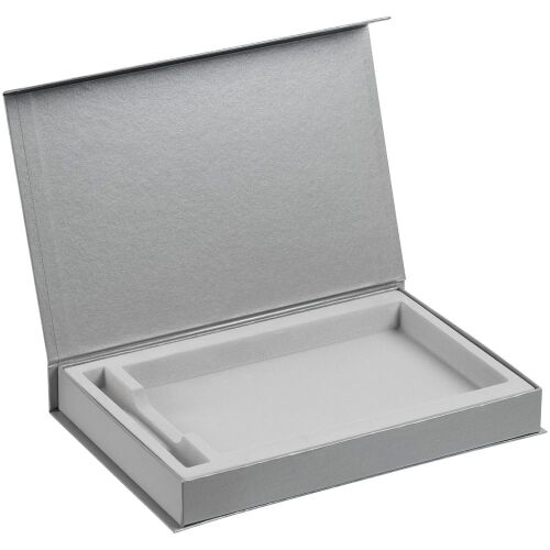 Коробка Silk с ложементом под ежедневник 13x21 и ручку, серебрис 2