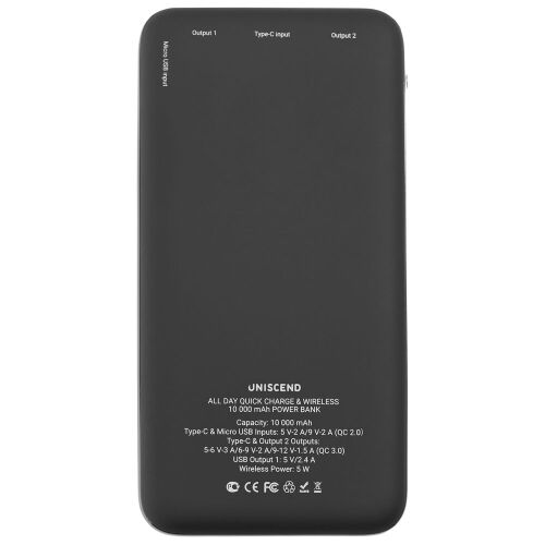 Aккумулятор Quick Charge Wireless 10000 мАч, черный 11
