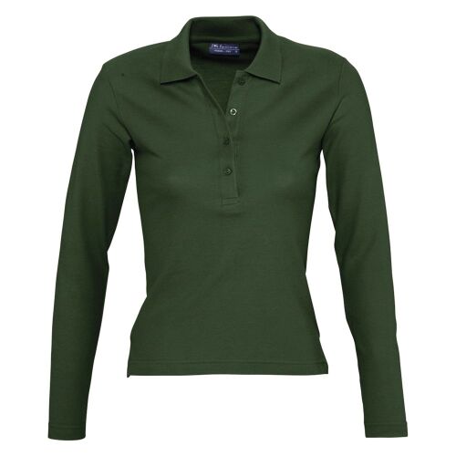 Рубашка поло женская с длинным рукавом Podium 210 темно-зеленая, 1