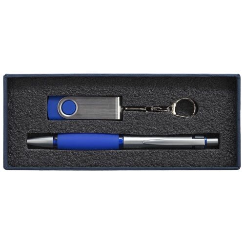 Коробка Notes с ложементом для ручки и флешки, синяя 5