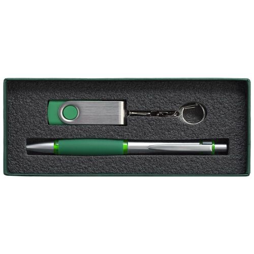 Коробка Notes с ложементом для ручки и флешки, зеленая 5