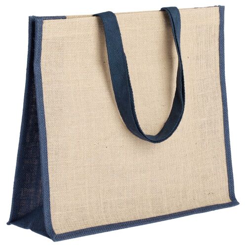 Холщовая сумка для покупок Bagari с синей отделкой 1