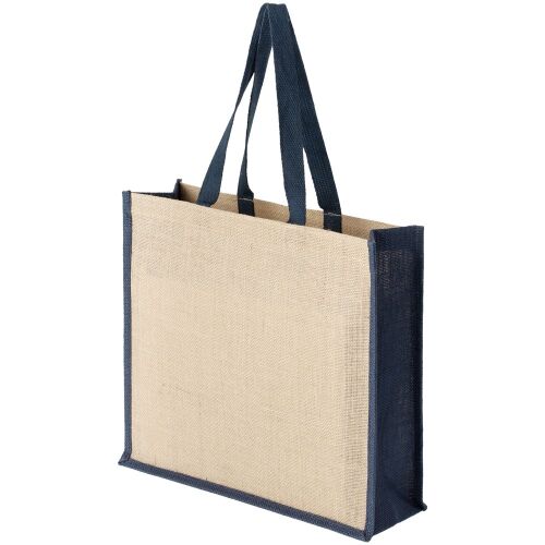 Холщовая сумка для покупок Bagari с синей отделкой 3