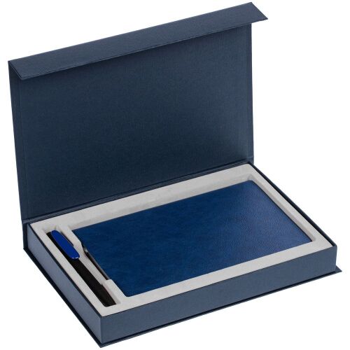 Коробка Silk с ложементом под ежедневник 13x21 см и ручку, синяя 3
