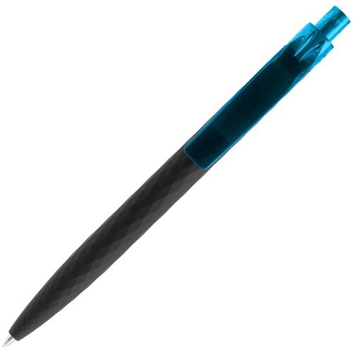 Ручка шариковая Prodir QS01 PRT-P Soft Touch, черная с голубым 4