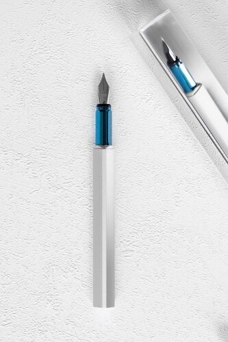 Ручка перьевая PF One, серебристая с синим 5