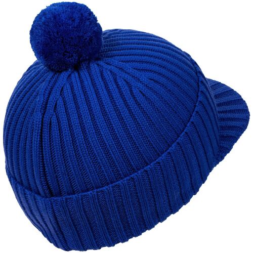 Вязаная шапка с козырьком Peaky, синяя (василек) 2