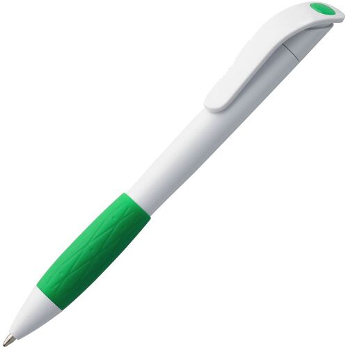 Ручка шариковая Grip, белая с зеленым 1