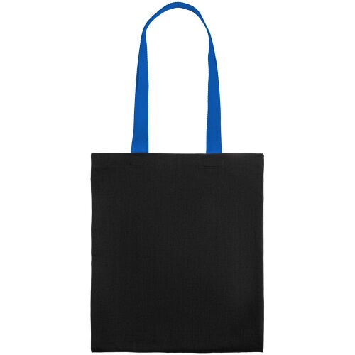 Холщовая сумка BrighTone, черная с ярко-синими ручками 3