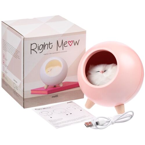 Беспроводная лампа-колонка Right Meow, розовая 6