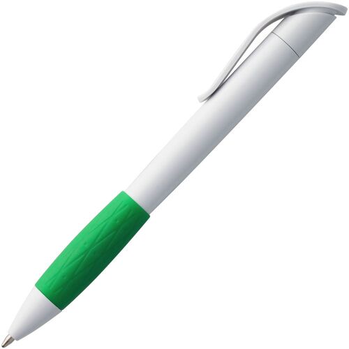 Ручка шариковая Grip, белая с зеленым 2