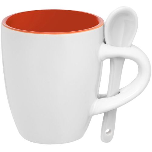 Кофейная кружка Pairy с ложкой, оранжевая с белой 1