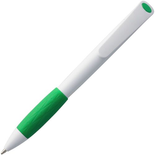 Ручка шариковая Grip, белая с зеленым 3