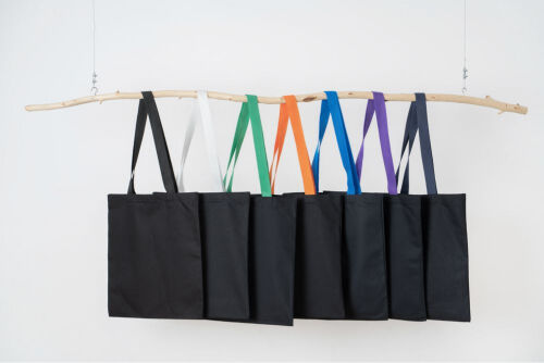 Холщовая сумка BrighTone, черная с ярко-синими ручками 6