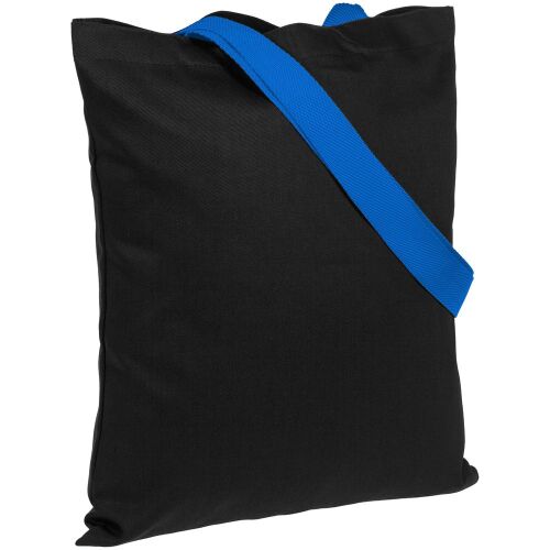 Холщовая сумка BrighTone, черная с ярко-синими ручками 1