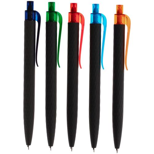 Ручка шариковая Prodir QS01 PRT-P Soft Touch, черная с голубым 7