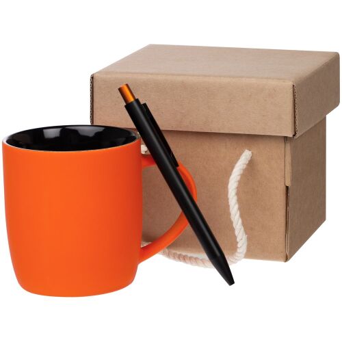 Набор Color Block: кружка и ручка, оранжевый с черным 1