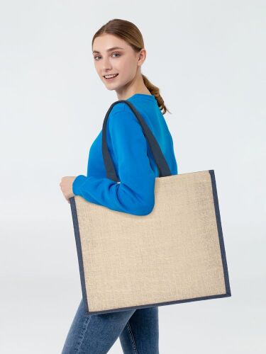 Холщовая сумка для покупок Bagari с синей отделкой 6