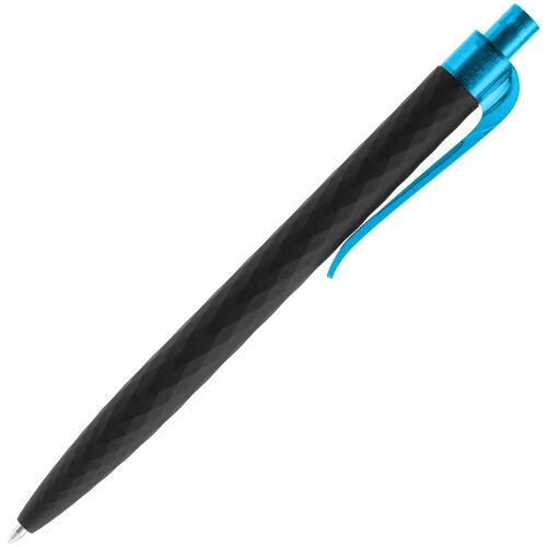 Ручка шариковая Prodir QS01 PRT-P Soft Touch, черная с голубым 3