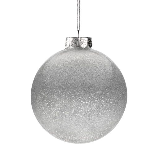 Елочный шар Finery Gloss, 10 см, глянцевый серебристый с глиттер 2