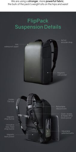 Рюкзак FlipPack 47х30х17 см, темно-зеленый/черный 21
