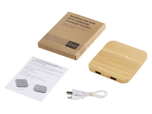 USB-хаб с беспроводной зарядкой из бамбука «Plato», 5 Вт 7