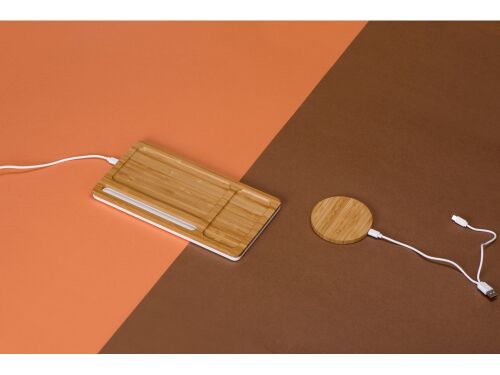 Беспроводное зарядное устройство-органайзер из бамбука «Timber» 7
