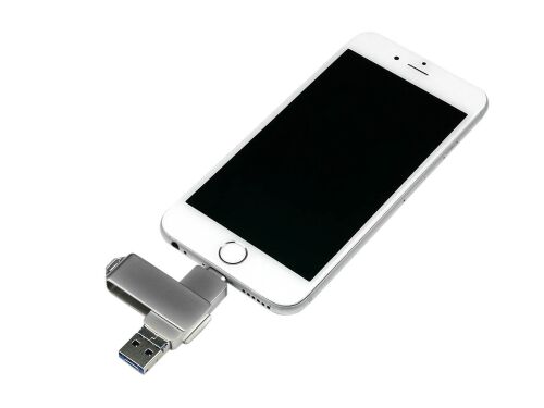 USB 3.0/micro USB/Lightning- флешка на 64 Гб с поворотным механи 4