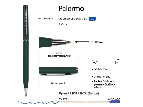 Ручка металлическая шариковая «Palermo», софт-тач 3