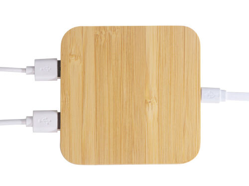 USB-хаб с беспроводной зарядкой из бамбука «Plato», 5 Вт 5