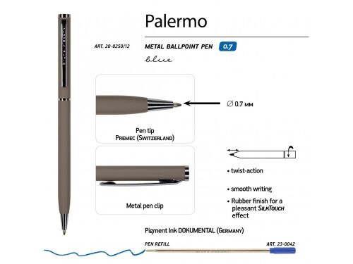 Ручка металлическая шариковая «Palermo», софт-тач 3